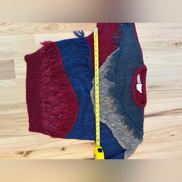 Unique vintage 90s multi-coloured sweater with fringe detail sz Womens Large - Picture 10 of 11